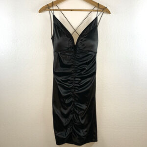Womens Slinky Strappy Bodycon Mini Dress Sz S Black Cocktail Event Hoco‎ NYE
